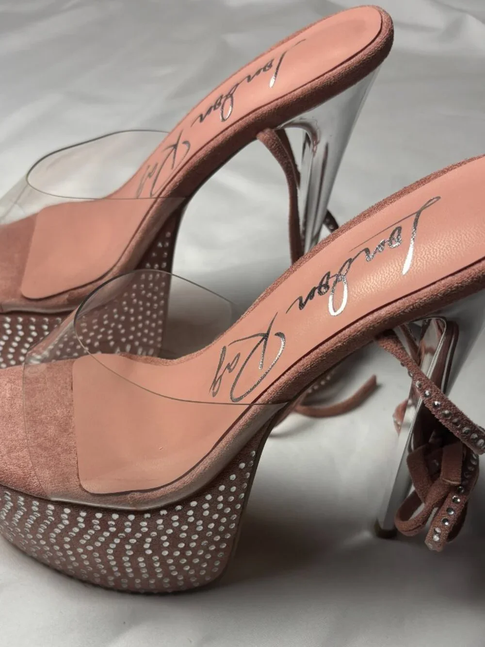 London Rag Pink Rhinestone Platform Clear Strap Stiletto Heels | Size US 7 NWT